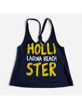 Y2K Hollister Co Laguna Beach Logo Tank Top Size M Navy Yellow Graphic Coastal